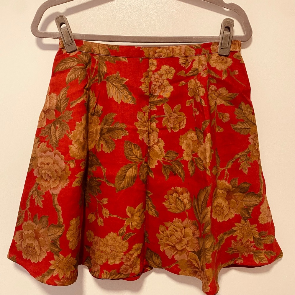 Ralph Lauren Red Linen Floral Skirt - Picture 2 of 5